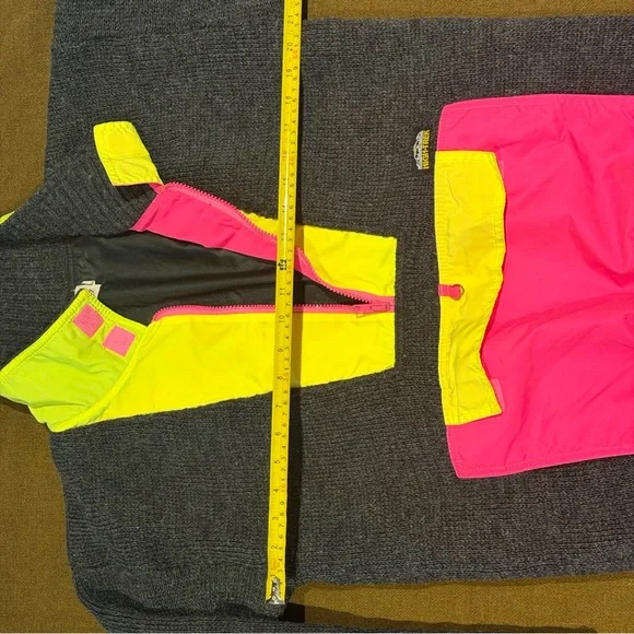 Vintage 80s Eatons North Country Wool Anorak Sweater Medium Neon Gorpcore - Picture 4 of 6